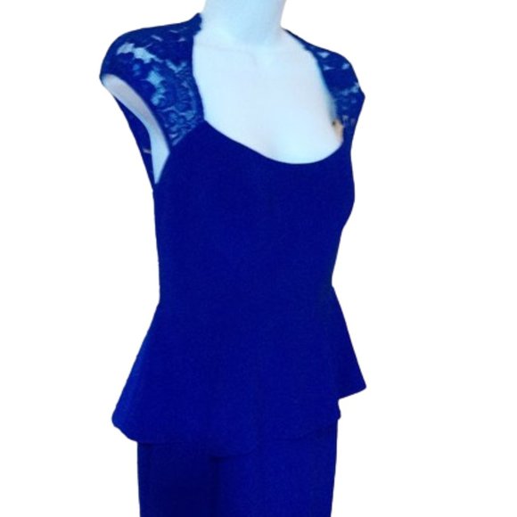 Quality Royal Blue Peplum Lace Dress Size 4 - Picture 2 of 6